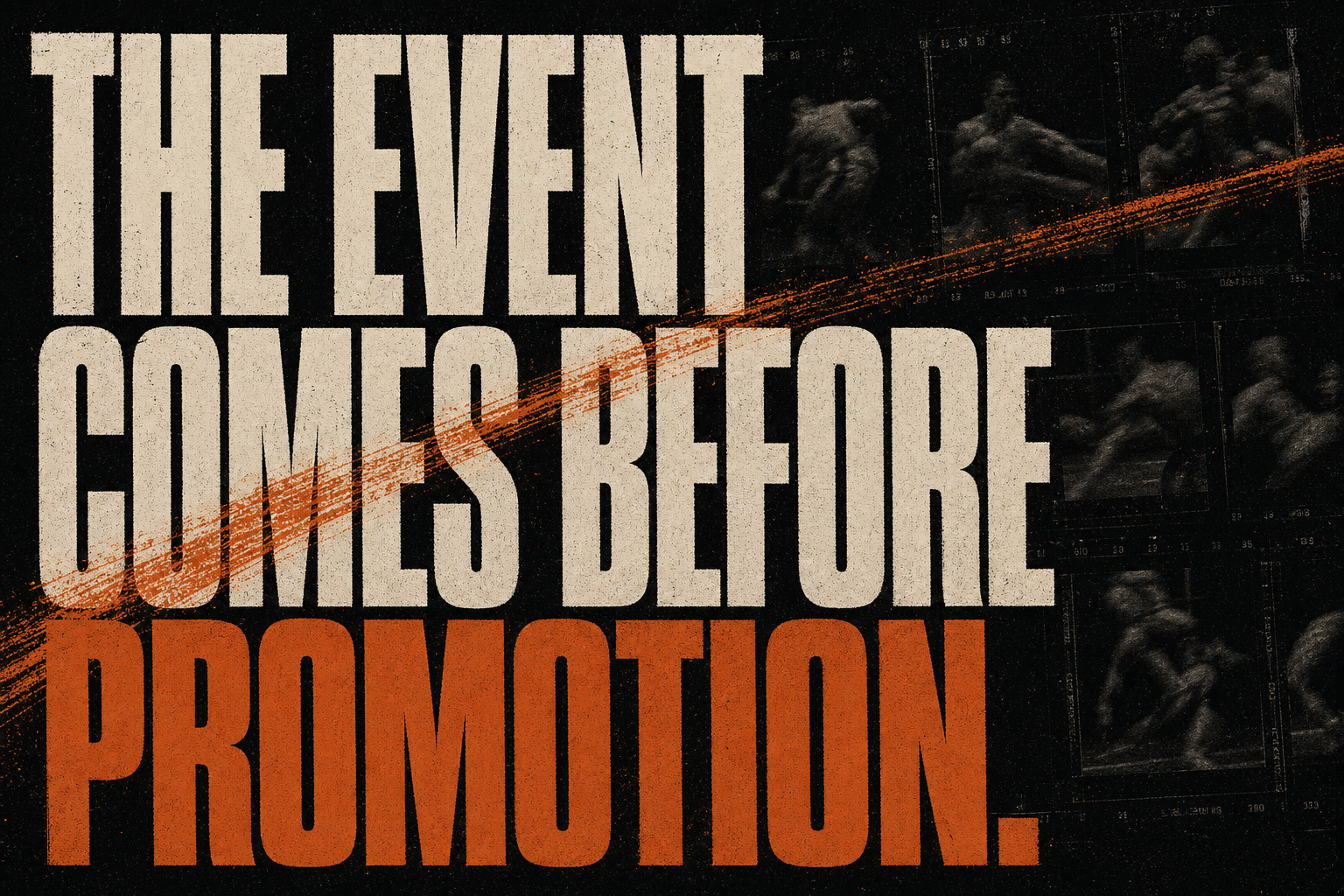 The event comes before promotion. Raw screenprint artwork in carbon, bone and corten.